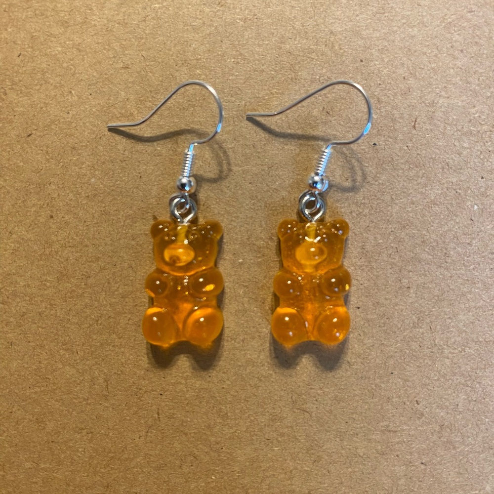 ☀️3/$9☀️ Orange Glitter Resin Gummy Bear Dangle Earring